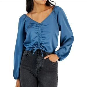 Hippie Rose Size XL Elegant Blue Satin Women's Top